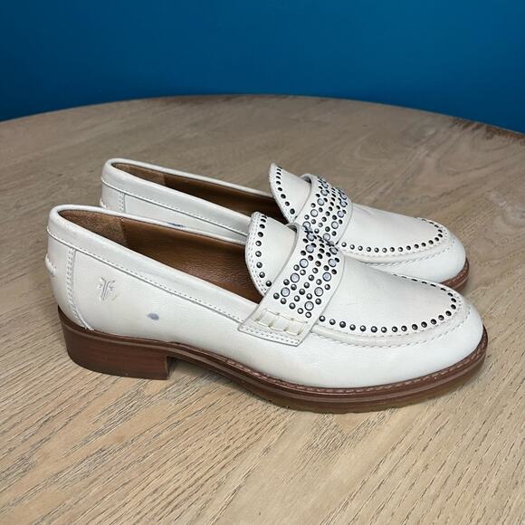 Frye Studded Leather Loafers Ivory Opalescent Studs Sample Women’s Size 6 main image 4